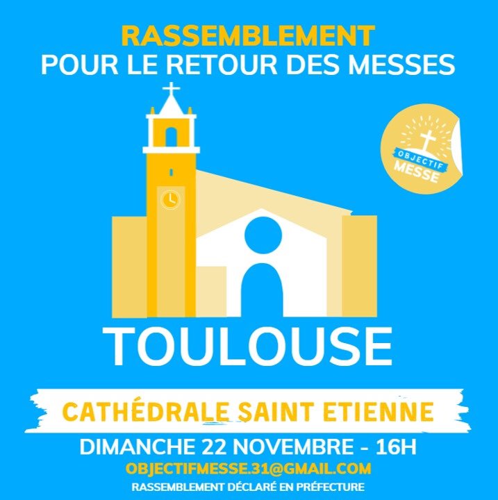 MesseObjectif's tweet photo. OÙ MANIFESTER DIMANCHE 22 ?

Après les non-annonces décevantes de Jean Castex, le combat continue !

Alors, où manifester ce dimanche pour demander le retour de la #messe accessible aux fidèles ?

Retrouvez la liste des événements 
🔽🔽🔽

Paris, Lille, Toulouse, Nantes https://t.co/bBTZKrIrUH