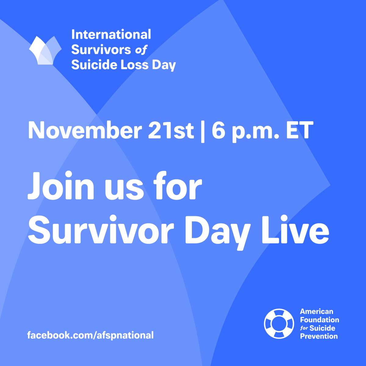 afspnational's tweet photo. A4: If you cannot attend a local event, there will also be a Facebook live event for #SurvivorDay on AFSP’s Facebook page at 6 pm EST on November 21st. Join us at https://t.co/stktDiGmfD! https://t.co/koisTiZYyY