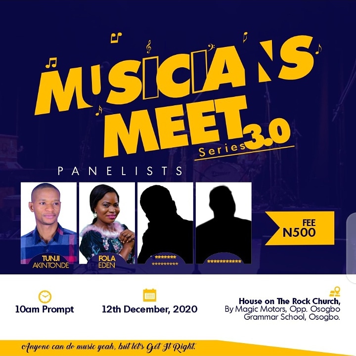 musicians_meet's tweet photo. Look who our second panelist is;
.
.
.
.
.
🥁🥁🥁🥁🥁🥁🥁🥁
Fola Eden, as she's popularly called, is a Minister, Singer, Recording Artiste and lots more.

You don't wanna miss this conference.

#musiciansmeet #series3.0 #getitright #folaeden https://t.co/gEPEXwlPiI