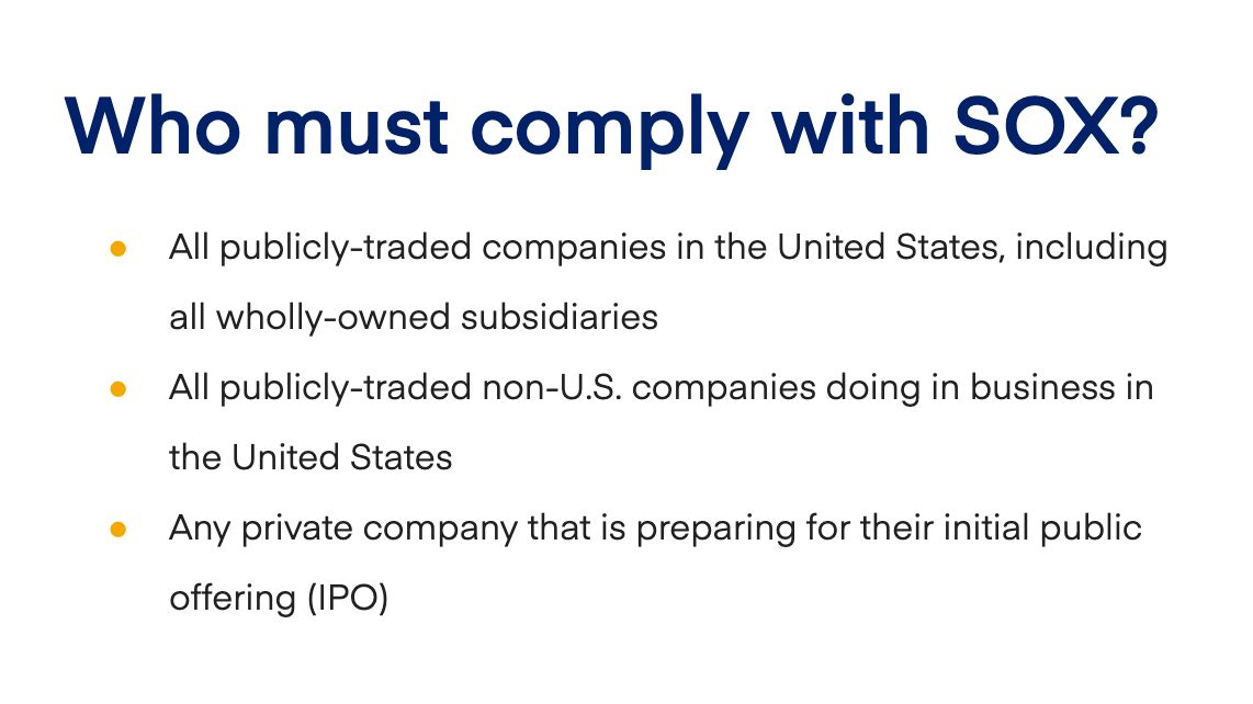 SailPoint's tweet photo. SOX, or the #SarbanesOxley Act of 2002, imposes joint responsibility on auditors &amp; management for the detection of fraud and external threats. Compliance is necessary – here's how we can help: https://t.co/5iLElQsua3 #securitymanagement #cybersec https://t.co/rFiCmd0Vhi