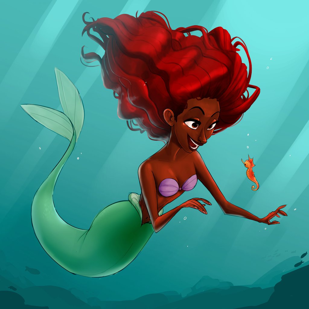 pewpew_draw's tweet photo. Its the anniversary for the release of the Little Mermaid and me and friends from class did drawings of the new mermaid for the remake!! Here is mine: https://t.co/e9orXlBeCM