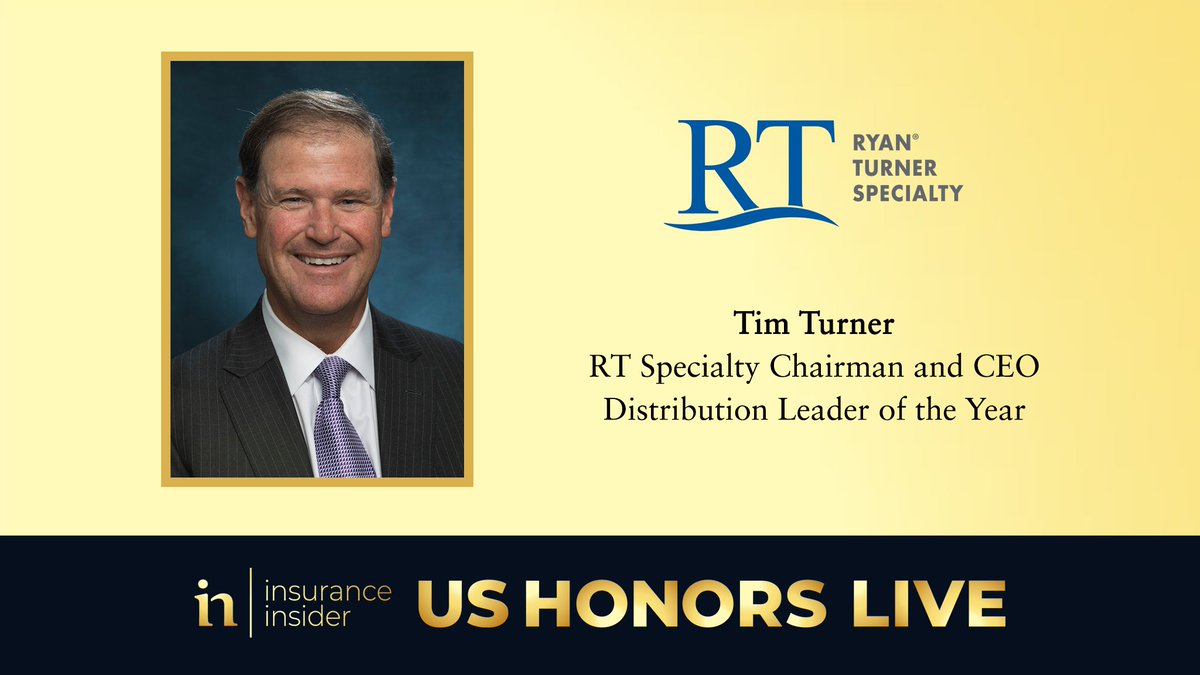 AllRisksLtd's tweet photo. Congratulations to RT Specialty Chairman and CEO Tim Turner on winning Distribution Leader of the Year at the @InsuranceInside US Honors Live 2020! Watch the awards ceremony here: https://t.co/tkZFzNIV4p #InsiderUSHonors https://t.co/RH0PSkVxMd