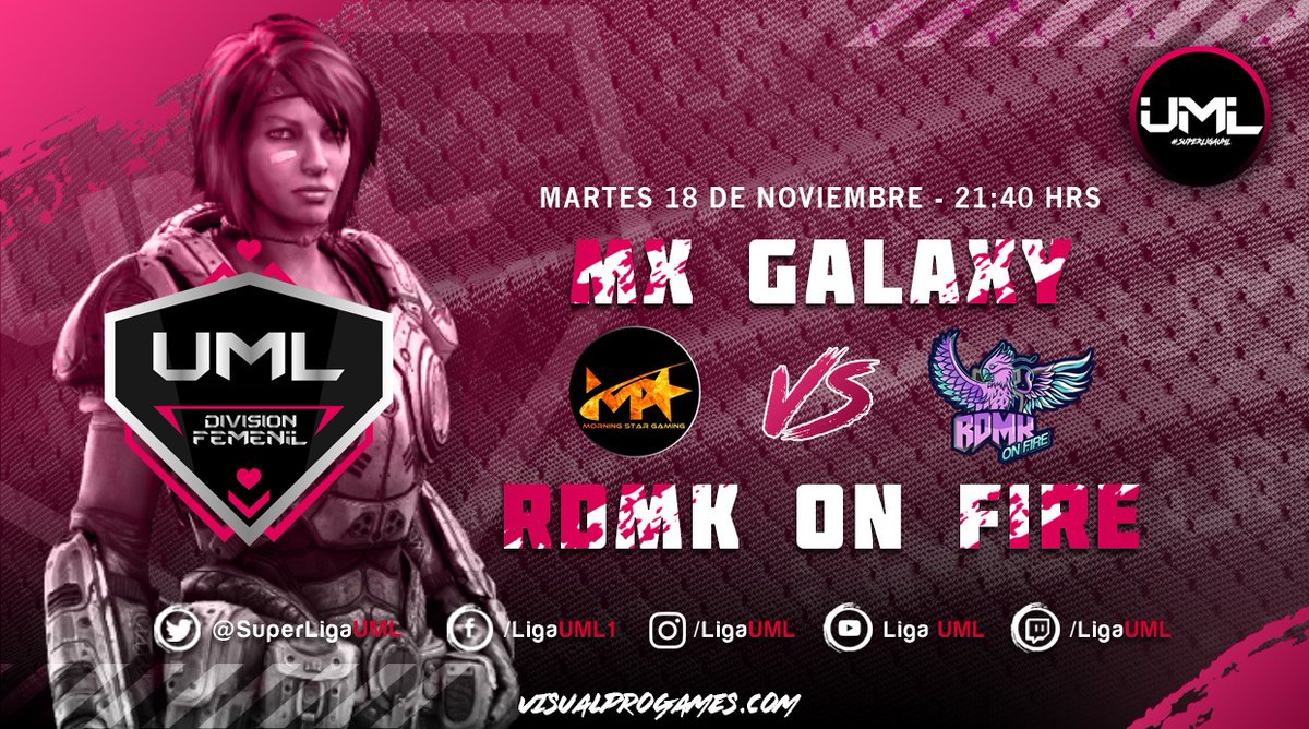 𝗟𝗜𝗚𝗔 𝗨𝗠𝗟 🔥  Femenil 
Hoy comenzamos con el primer enfrentamiento  con dos equipos muy fuertes 
@m_stargaming 🆚  <a href="/ClanRDMK/">Team RDMK</a>
Demostraran quien es la mejor 
 • 18 Noviembre 9:40 PM Hora 🇲🇽 Bo3
No se lo pueden perder!! 
En todas nuestras plataformas