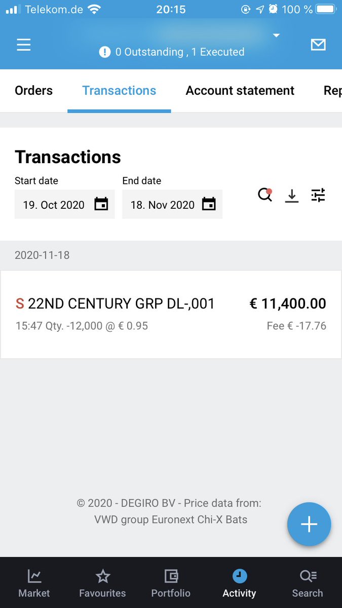 Yesterday, markets closed at €0.766 per share.Today, prices crossed €0.95 and my order to sell 12,000 units was executed, realizing a return of 65.1%. The catch? The Market closed at €1.1 today, so that’s €0.15 that I left on the table - for each unit of stock that I sold