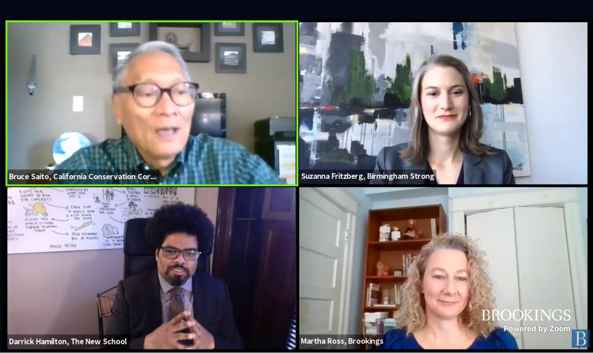 BrookingsMetro's tweet photo. In response to @MarthaHRoss question about racial equity, @DarrickHamilton says anti-racism must be incorporated in a system that offers federally guaranteed jobs. https://t.co/05vy9w5vDf #MetroRecovery https://t.co/GS1VcwIqX0