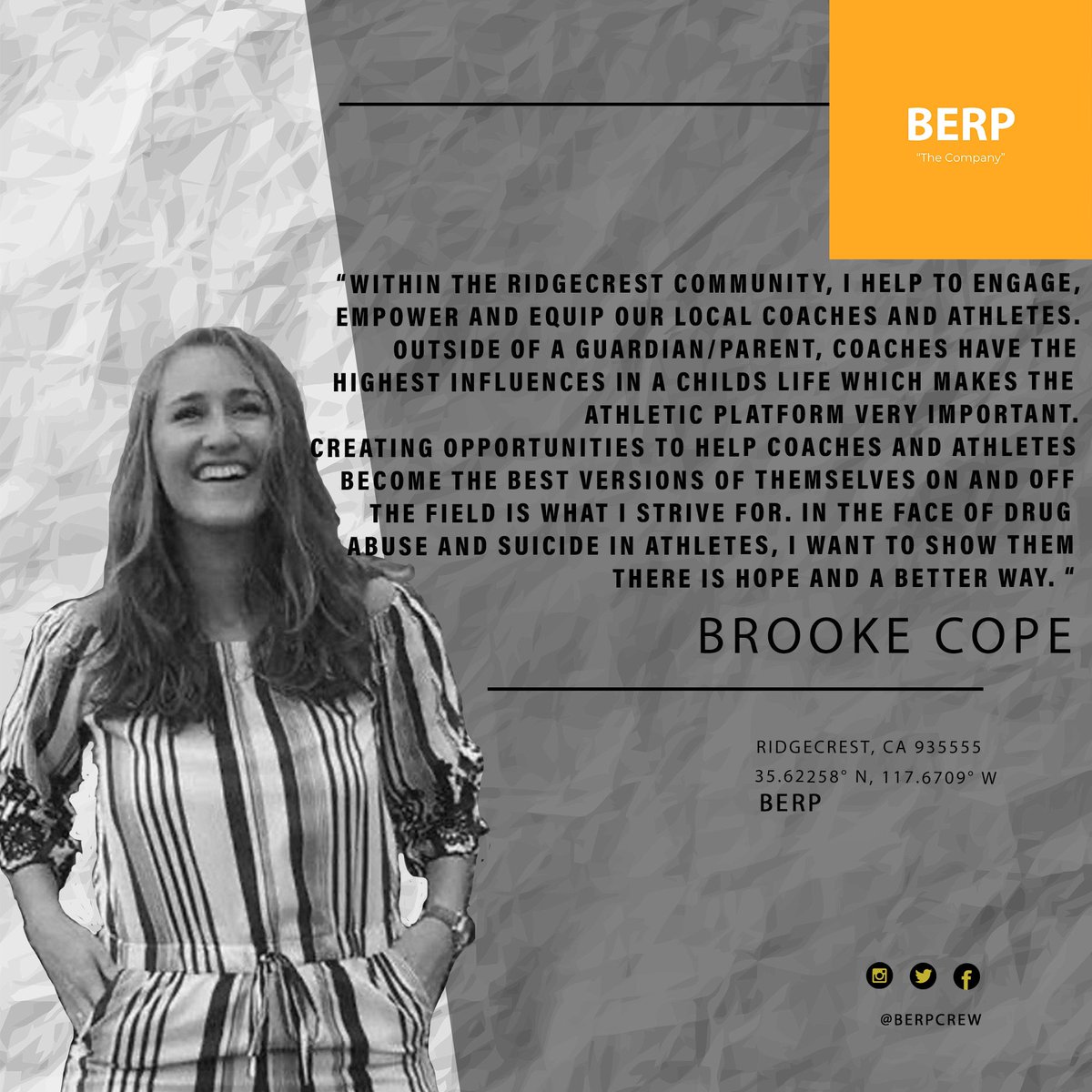 BERPCrew's tweet image. BERP Profile - Brooke Cope