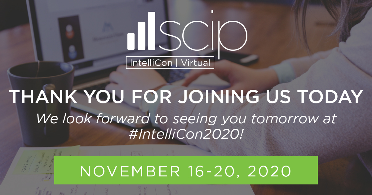 SCIP's tweet image. That's a wrap on Day 3 of #IntelliCon2020! Thank you for joining us for all of the #strategicintelligence sessions all about "Driving Revenue &amp;amp; Customer Value", we look forward to seeing you tomorrow! scip.org/page/intellico…