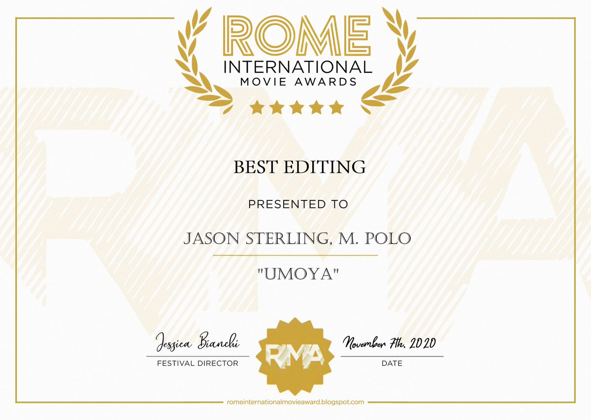 JSFilms3's tweet image. UMOYA WINS 6 AWARDS IN ROME ITALY!Team Sterling and UMOYA, continues their worldwide climb with 6 wins at the ROME INTERNATIONAL FILM AWARDS! Here are the awards...
1.) BEST ACTION 
2.) BEST TRAILER
3.) BEST EDITING
CONGRATULATIONS once again to Team Sterling!