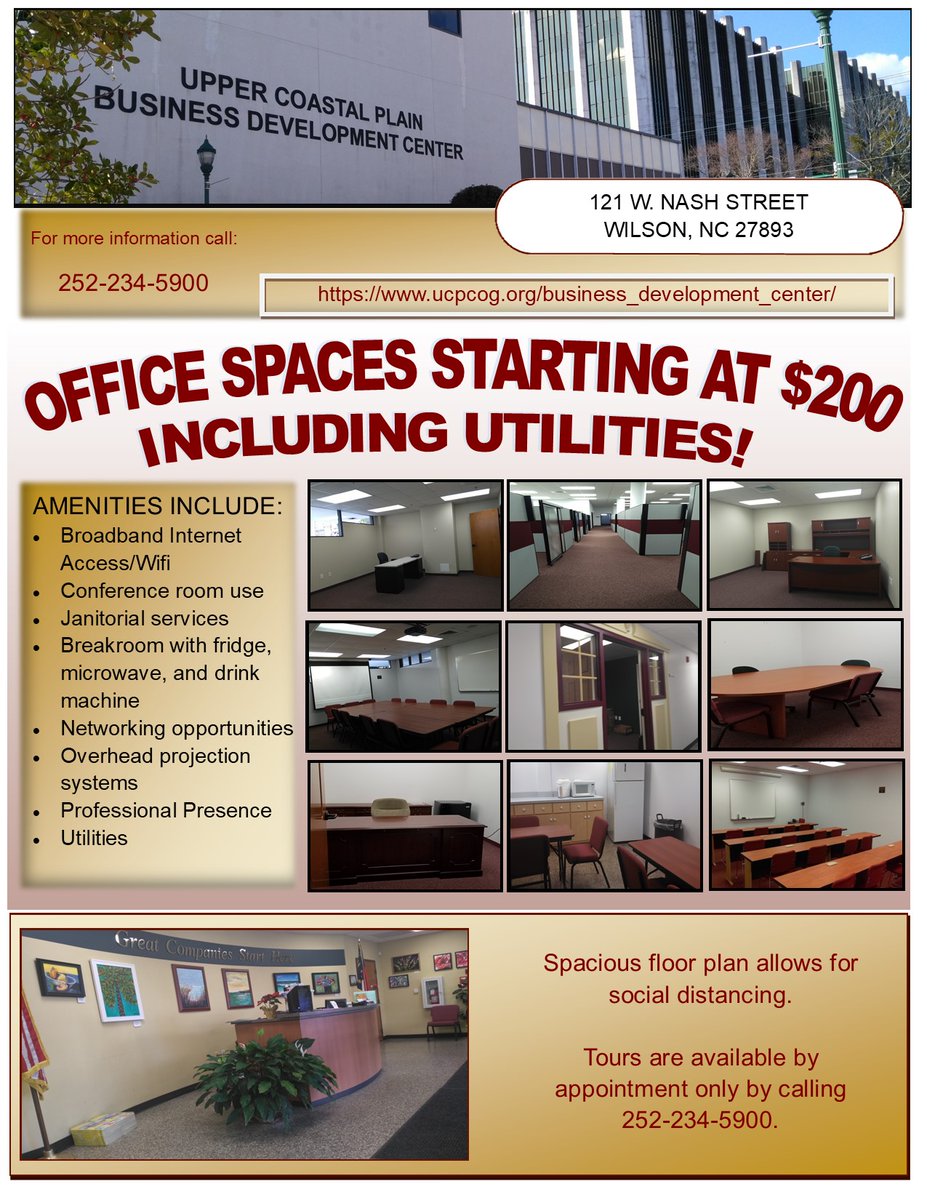1ST MONTH FREE 
#affordableofficespace, #DowntownWilson,  #businessstartup, #moveinspecial, #savemoney, #freeofficerent, #NCsmallbusiness, #WilsonNCsmallbusiness, #office, #space, #officespace, #business, #low, #rent, #coworking, #open, #openoffice, #wilson, #nc