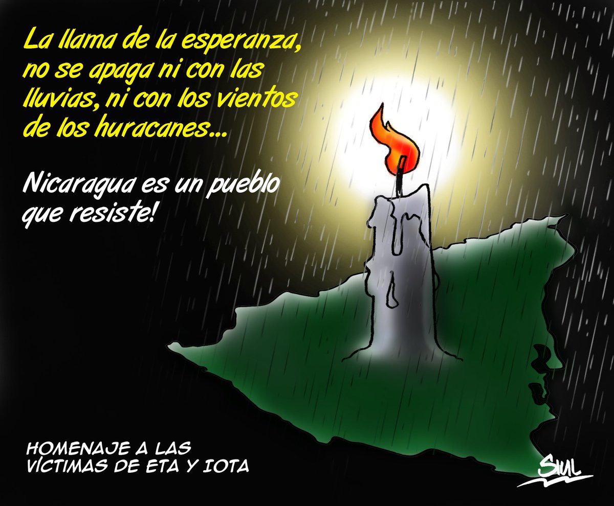 SanchezSiul's tweet photo. Nicaragua no es un pueblo hecho para la desesperanza,  en medio de las adversidades sale siempre adelante.  Una caricatura en homenaje a las víctimas de #ETA y #IOTA https://t.co/BvFieMpnUS