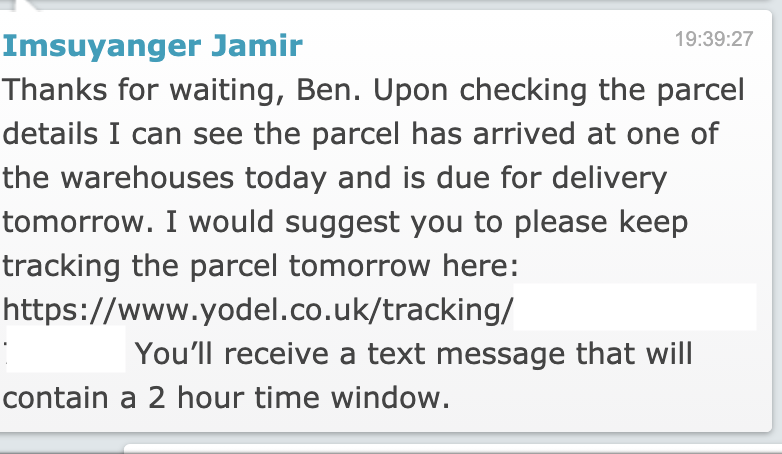 __JustBen's tweet photo. Trying to help all my fellow gamer out regarding their PS5 Pre-Order Delivery via Game (Yodel). 

I've contacted Yodel via live chat and they have gotten back to me with my tracking number and mentioned my PS5 will be delivered tomorrow. 

There is hope! 

#GameUK #GAME #Yodel https://t.co/xOHzLZDb1t