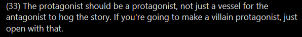 listen i've been in purgatory with this thread for what feels like a million years now and I don't even know what this is sayinganyway a villain protagonist is called an "antihero" and it's a legit artistic choice you can make if you feel like it