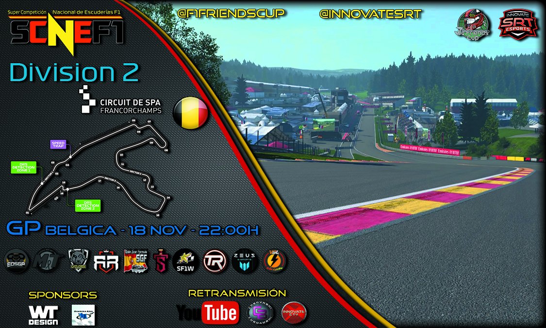 | SCNEF2 T.XI | ¡Arranca la séptima semana de competición! Esta noche a partir de las 22:00 horas se disputa el #BélgicaGP 🇧🇪 y lo hace con la lucha por el título al rojo vivo. Te lo cuenta como siempre en directo <a href="/Cabayashi/">𝓒𝓪𝓫𝓪𝔂𝓪𝓼𝓱𝓲</a> en el canal de @InnovateSRT. ¡Suerte a todos!