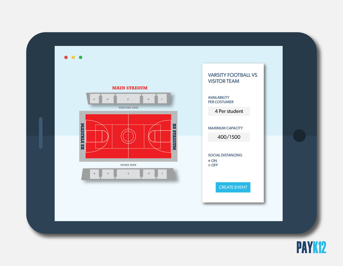 Pay_K12's tweet photo. With our software, you can limit the number of attendees by selecting a maximum capacity percentage or ticket count to ensure a safe and successful event. This feature also works in tandem with our social distancing seat map to maximize your ticket sales! #SocialDistancing https://t.co/tzXYGpFCNZ