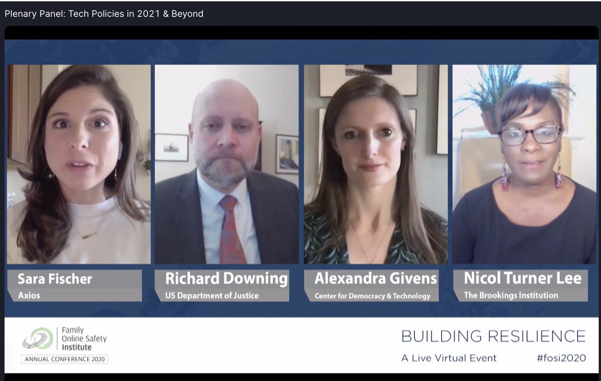 FOSI's tweet photo. Live at #fosi2020: we're discussing Tech Policies in 2021 &amp; Beyond with @sarafischer of @axios, Richard Downing of @TheJusticeDept, @AlexReeveGivens of @CenDemTech, and @drturnerlee of @BrookingsInst. 

Catch this and our final session here: https://t.co/ClsemQ7XdC https://t.co/EQqkBd0AgX