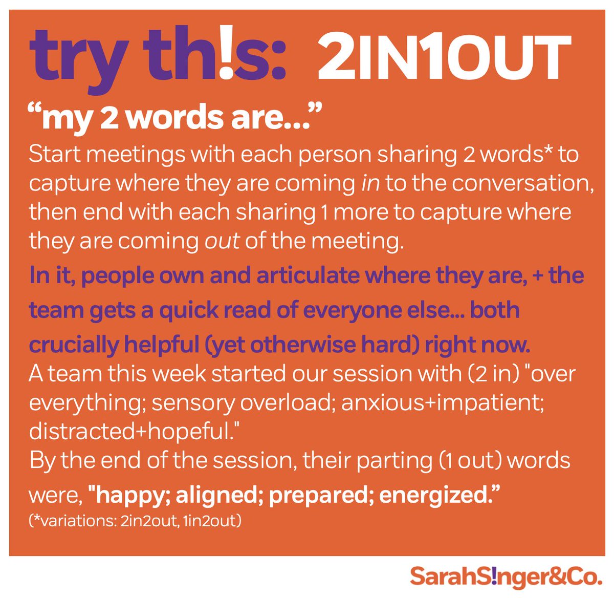 SSingerNourie's tweet image. So quick and so powerful, every time. In just a few seconds, you give your whole team healthy practice + strength training in self-awareness, reading one another, building empathy, and being responsive. AND... every time you facilitate call-out of impact. ;) #trueteam #leadership