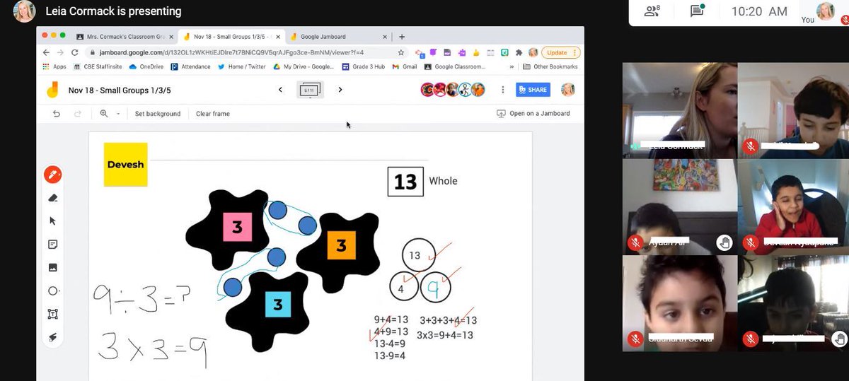 VVCormack2's tweet image. Jamboard allows for great differentiation during small groups! Students practiced the idea of part-part-whole using @SteveWyborney SPLAT! Not only did they get to practice their addition and subtraction, but they got to explain their answers to their peers! #CBEMath #CBEHub