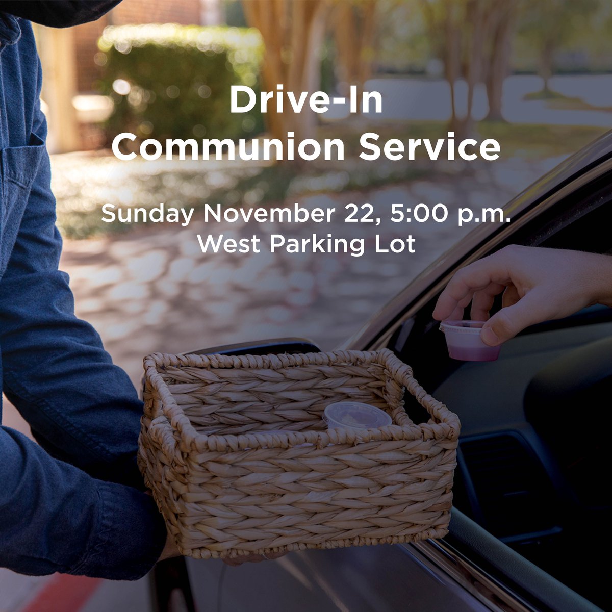 StAndrewUMC's tweet photo. During this week of Thanksgiving, we want to join as a church family around the table of Christ. So, we're offering a Drive-In Communion Service this coming Sunday at 5:00 p.m.!

Bread and juice will be provided with COVID health protocols in place. No registration is required. https://t.co/VbwD3a4sZW