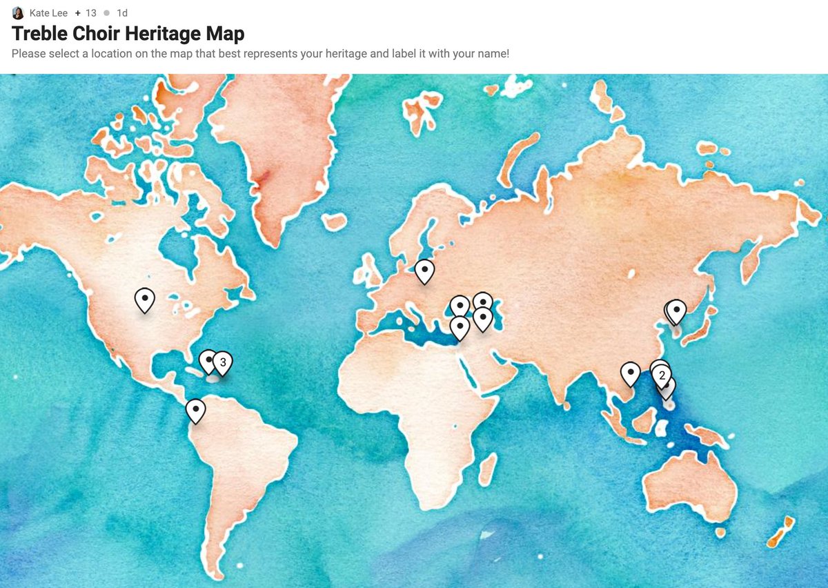 We used <a href="/padlet/">Padlet</a> to create Heritage Maps in each of our choirs this week! A beautiful visualization of how music connects us ALL. #207Now #CreativeMinds #207Sings #MaineEastSings