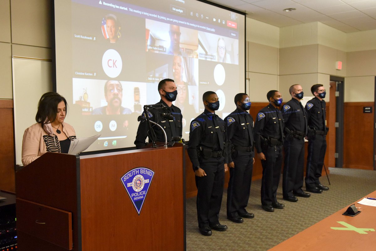 southbendpolice's tweet photo. We had 6 officers sworn in today! Please welcome Officer John Bies, Officer Jalen Lee, Officer Larry Harris, Officer Jalin Diggins, Officer Elijah Tyler and Officer Joe Cole.

Welcome to the team, we are so excited to have you all! https://t.co/d9F83vcShP