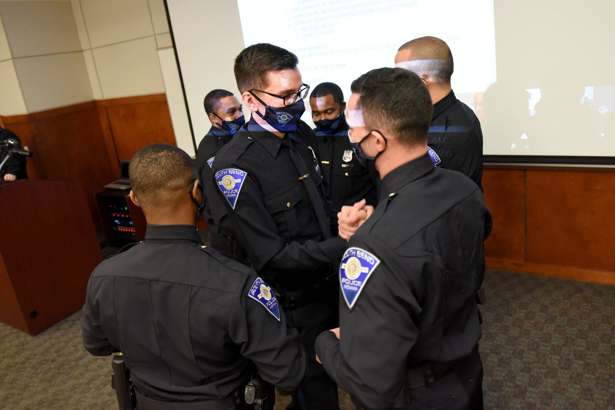 southbendpolice's tweet photo. We had 6 officers sworn in today! Please welcome Officer John Bies, Officer Jalen Lee, Officer Larry Harris, Officer Jalin Diggins, Officer Elijah Tyler and Officer Joe Cole.

Welcome to the team, we are so excited to have you all! https://t.co/d9F83vcShP
