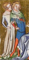 In the 14th century, the surcoat becomes passe (you start seeing it only in ceremonial portraits), so you're left with the classic, tight-bodied dress, the cotehardie.