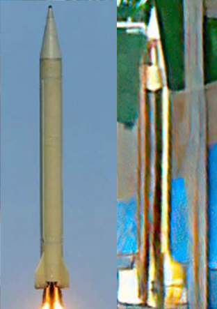 The missile on the right does bear some resemblance to either a Scud or a Nodong-based system. 6/12