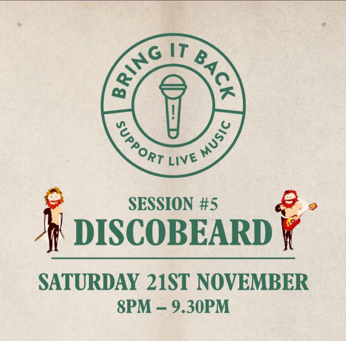We hope you have enjoyed our live sessions as much as we have. Thank you again for your support! Our next act needs no introduction. @Discobeardmusic will be bringing the tunes this Saturday! (Live on our Facebook page). Who's in??