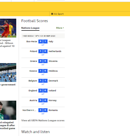 Pretty astounding.
At 8.35pm the #WalVFin game doesn't even appear on the front page of the @BBCSport website.