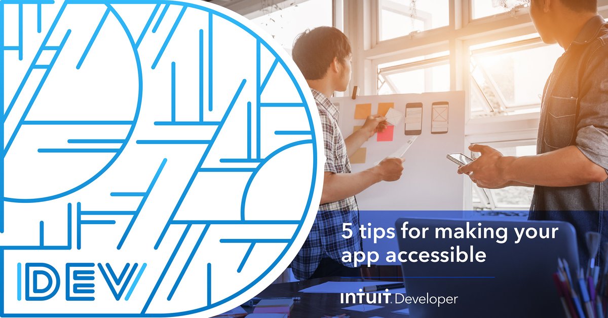 IntuitDev's tweet photo. Ensuring accessible product development is the responsibility of all designers and developers. @ted_drake shares 5 tips to make your #IntuitApp more accessible: https://t.co/lkzS6K0DGH https://t.co/sKa564PNfg