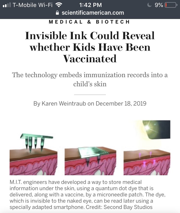 I mean...a simple, quick search, and one can find a reputable source that spells it out for you. ...of course, one is a “conspiracy theorist” for questioning the timing of all this https://www.scientificamerican.com/article/invisible-ink-could-reveal-whether-kids-have-been-vaccinated/