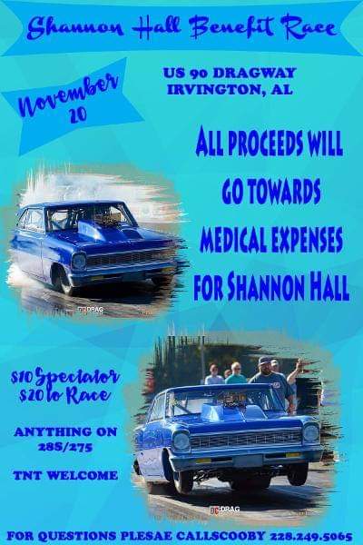 Friday &amp; Saturday action at US90 Dragway in Irvington, Alabama!
We have the Shannon Hall Benefit race scheduled for Friday night then we come back for a full day on Saturday with a car show then a big Import race &amp; Bracket racing!  
#bracketracing #Dragcar #dragracing #racing