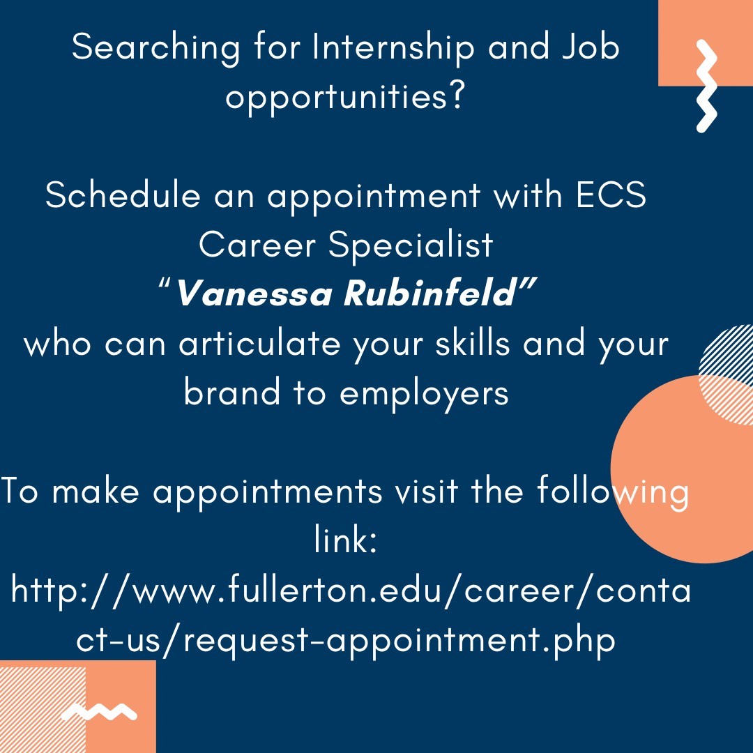 Don’t loose hope in your internship and job search.
Schedule an appointment with ECS Career specialist by visiting the following link : fullerton.edu/career/contact… 
#mse #csuf #online #onlinemasters