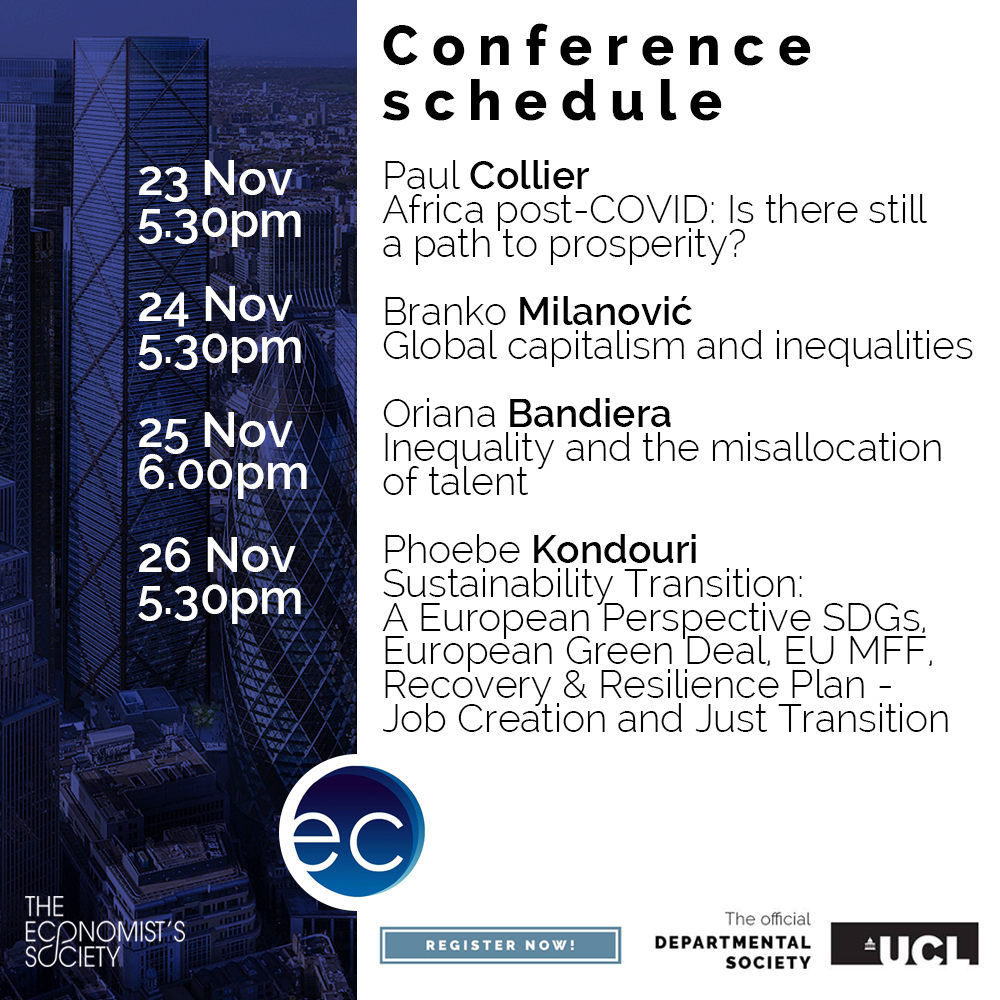 EconSocUCL's tweet photo. You will need a single ticket to access all of the events of the conference that will happen throughout the week. You don’t need to be a UCL student or a student at all to attend the Conference! @EconUCL @ucl
▫️https://t.co/LjjntwYg7u
#EconSocConference https://t.co/OLz1RK0eco