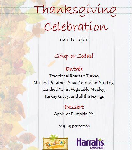 HarrahsLaughlin's tweet photo. Celebrate #Thanksgiving Day at Beach Cafe. @HarrahsLaughlin #laughlin #laughlinbuzz #harrahslaughlin #thanksgiving2020 🍃🍂🦃 https://t.co/kPn5keB05y
