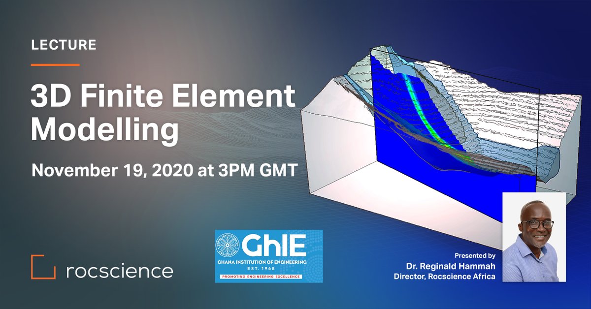 Rocscience's tweet image. Join Dr. Reginald Hammah for a lecture on 3D Finite Element Modelling at the Ghana Institute of Engineering at 3 PM GMT, tomorrow. lnkd.in/dZsxCkv
.
#Rocscience #3DFiniteElementAnalysis #NumericalModelling