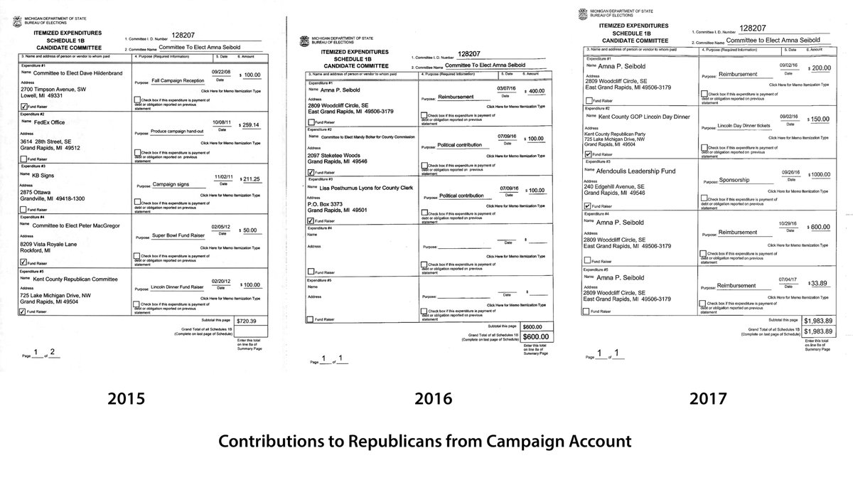 Exhibits of Seibold’s Partisan CommitmentA. While a “nonpartisan” mayor, Seibold used her campaign committee to donate $1350 to Republican candidates Dave Hildenbrand, Peter MacGregor, Chris Afendoulis, Lisa Lyons, and Mandy Bolter. CTE Seibold never donated to a Democrat. 4