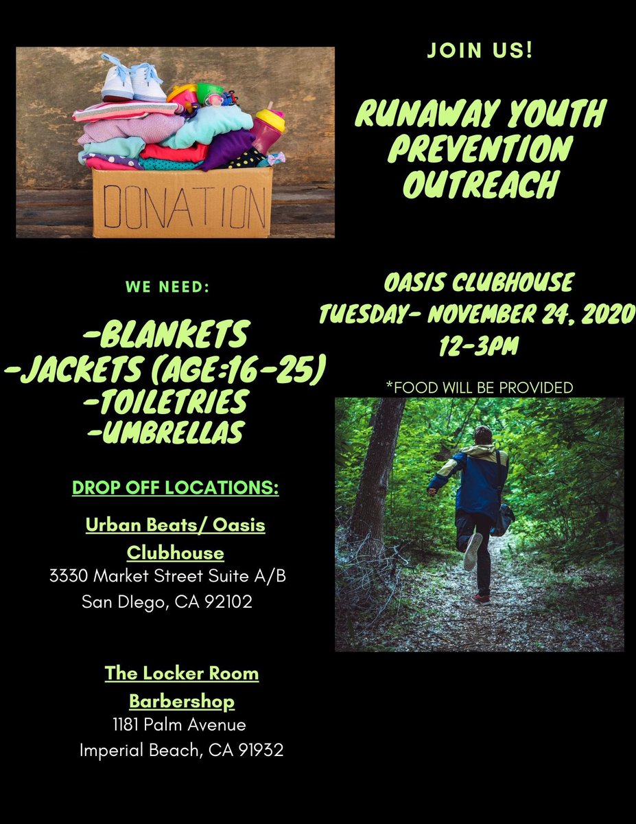 SdUrbanBeats's tweet photo. SAN DIEGO! Next Tuesday we are reaching out to homeless youth between age 16-25 https://t.co/qKUVtsewGc