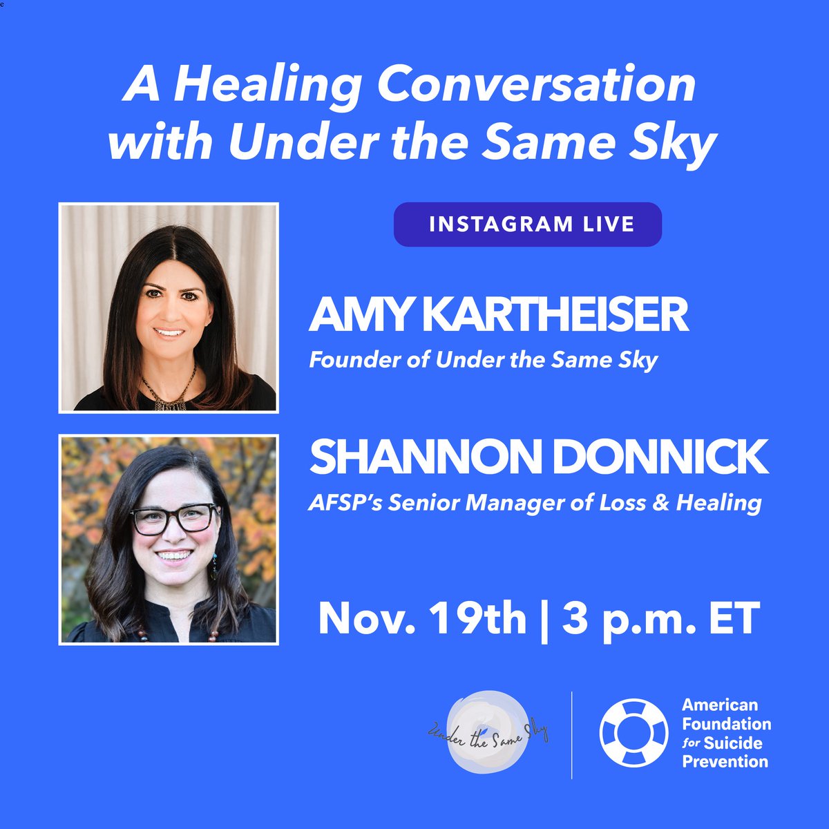 afspnational's tweet photo. Please join us for a Healing Conversation with Under the Same Sky on November 19th at 3 pm ET! Tune in at https://t.co/LXQidWFzvV https://t.co/ORqqjtd9al