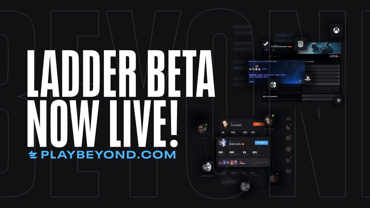 Presenting the Play Beyond Open Beta. New look, new competitions, new paths to victory. 

⚔️ Ladder Competitions
🌐 New Website Design
🏆 New Event Systems
💰 Cash &amp; ASTRO Prizes
🥇 Weekly Leaderboards
👥 New Social &amp; Chat Features

PlayBeyond.com
