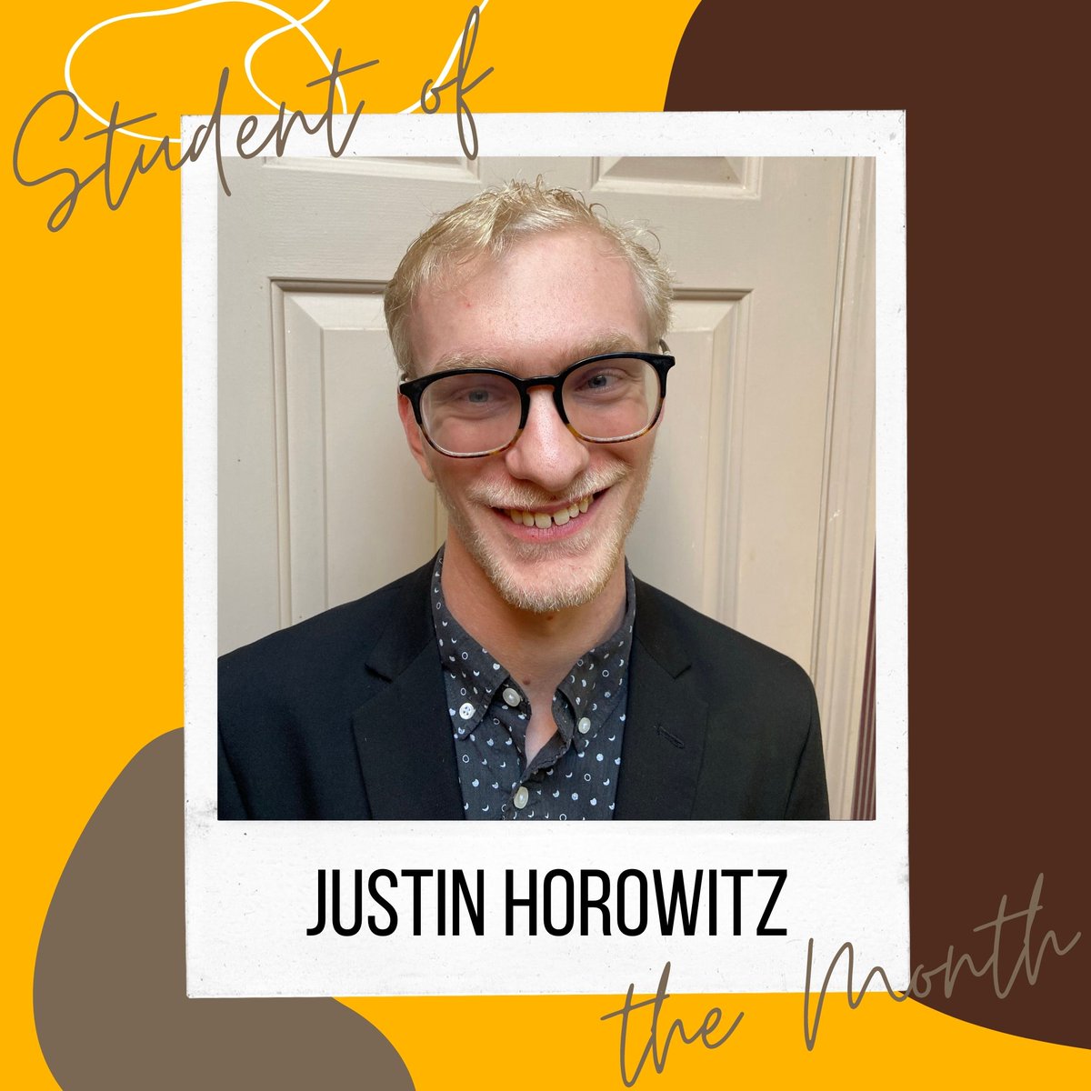 AUCommDept's tweet photo. Congratulations to our November Student of the Month, Justin Horowitz!  Justin is a junior Communications major with a concentration in Digital Production and Cinema Studies!  Get to know a little more about Justin's time in our department in the pictures below! ⭐️⭐️⭐️ https://t.co/lIsfqMT3Ou