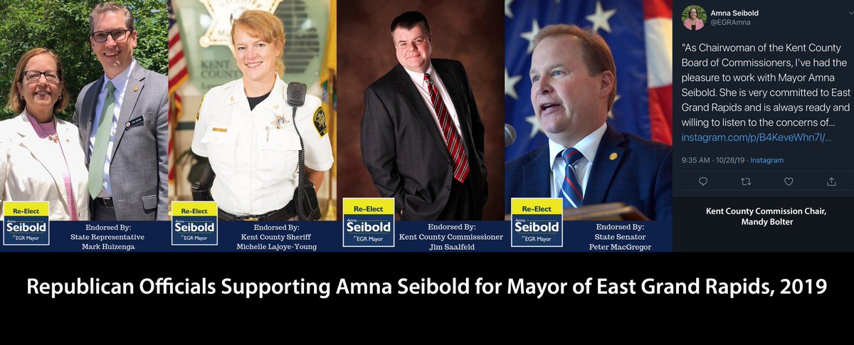 Exhibit H: During her unsuccessful campaign for reelection as a “nonpartisan” mayor, Seibold advertised the endorsements of Republicans (and only Republicans): Pete MacGregor, Mark Huizenga, Michelle LaJoye-Young, Jim Saalfeld and Mandy Bolter. 11
