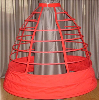 The cage crinoline made out of spring steel wire was first introduced in the 1850s, with the earliest British patent for a metal crinoline (described as a 'skeleton petticoat of steel springs fastened to tape.') granted in July 1856.
