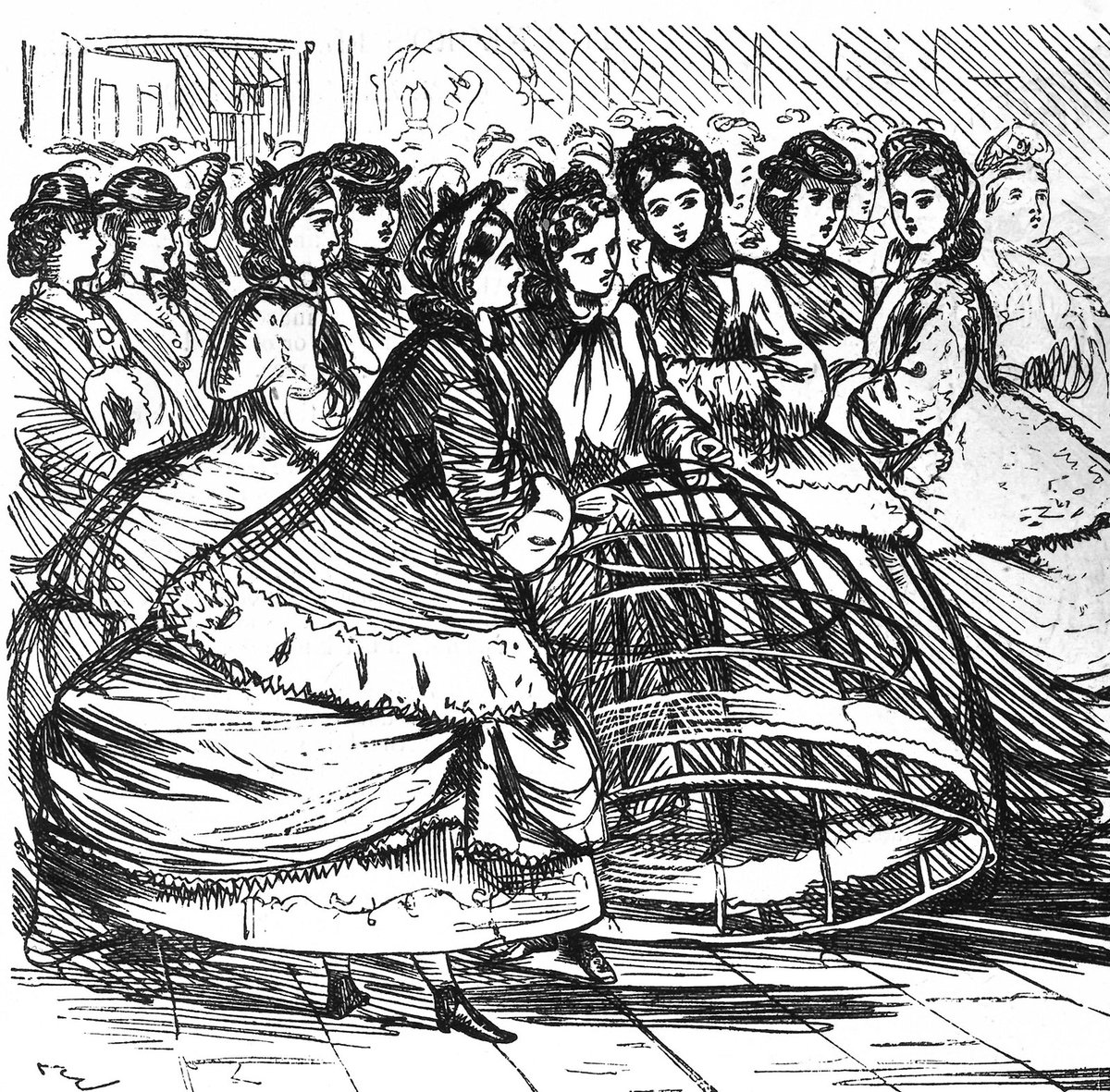 This crinoline, which was basically a metal petticoat or cage with hoops, was easier to wear than the layers of starched petticoats.