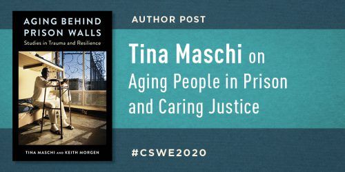 ColumbiaUP's tweet photo. It is projected that by 2030, 1/3 of all #incarcerated individuals will be older adults. In this #CSWE2020 virtual exhibit post, @tmaschi, introduces us to her new book AGING BEHIND PRISON WALLS and to the concept of " caring justice." https://t.co/5GJr3fbE6l #PrisonReform https://t.co/65bk5bv9na