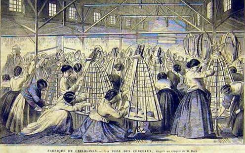 In 1859 the New York factory, which employed about a thousand girls, used 300,000 yards of steel wire every week to produce between three and four thousand crinolines per day
