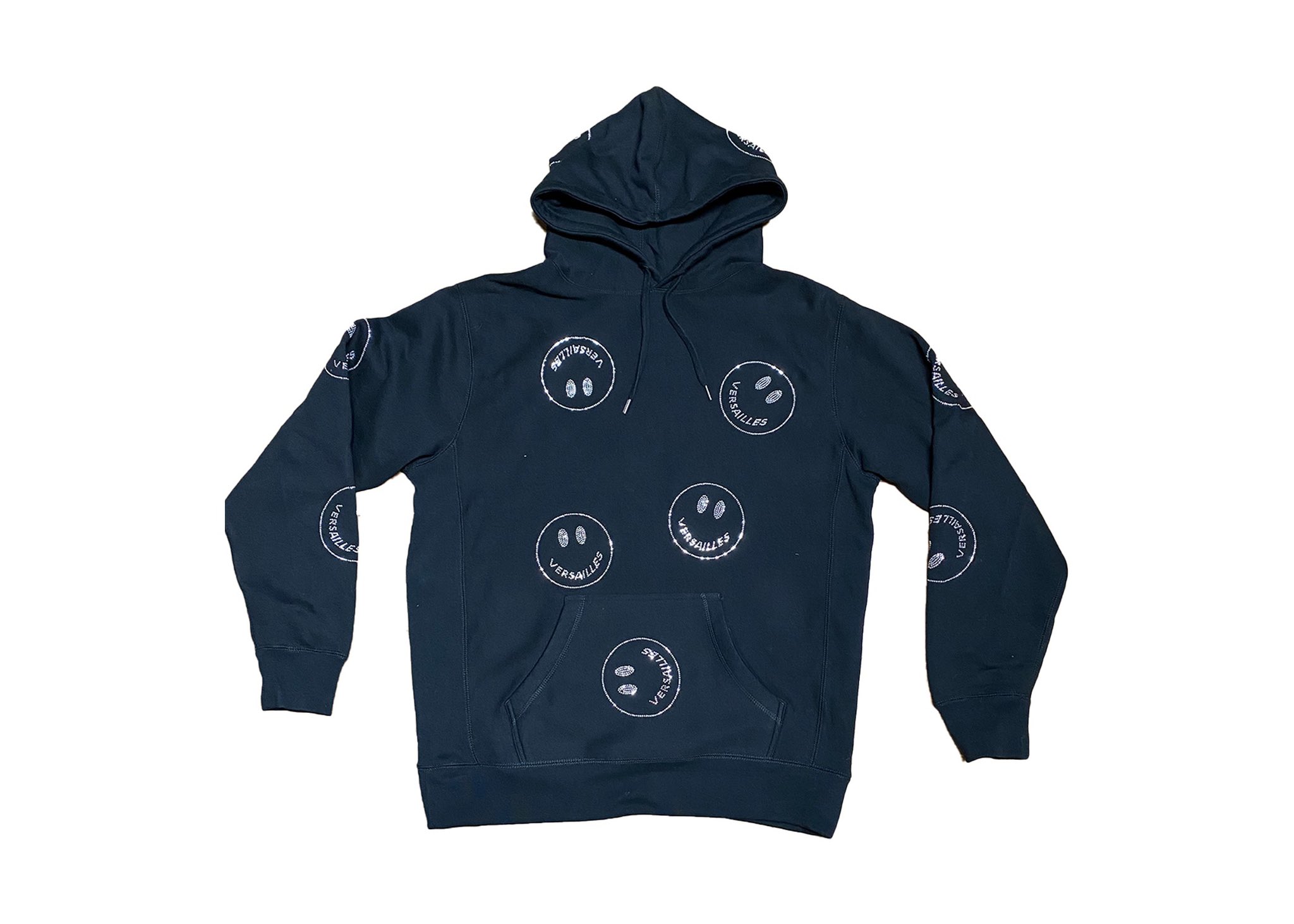 Black hoodie with rhinestone smiley faces sale