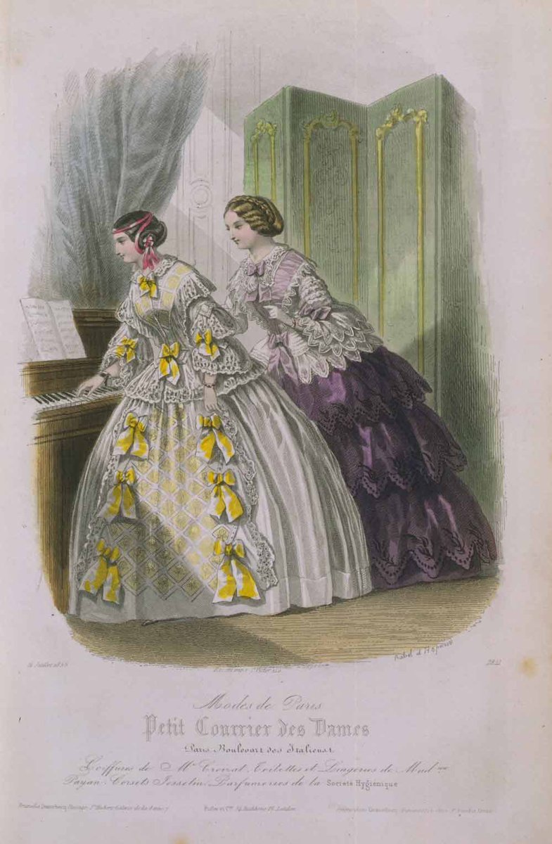 Other materials used for crinolines included whalebone, gutta-percha and vulcanised caoutchouc (natural rubber).