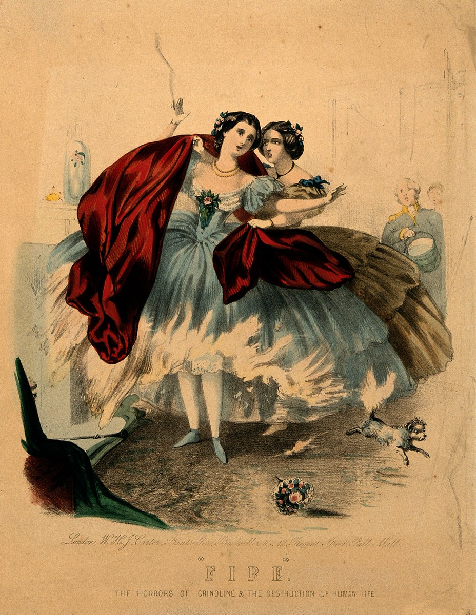 The flammability of the crinoline was widely reported. It is estimated that, during the late 1850s and late 1860s in England, about 3,000 women were killed in crinoline-related fires.
