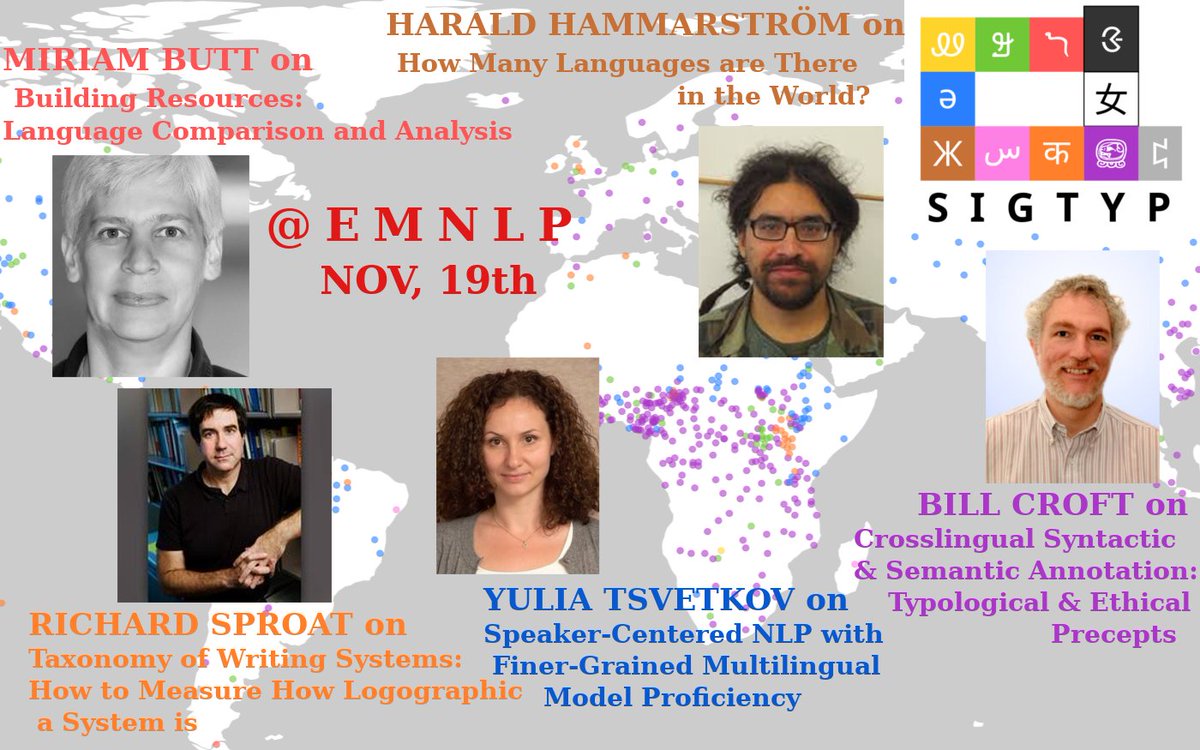 sig_typ's tweet image. 💫Interested in #LinguisticTypology and #MultilingualNLP? Join #SIGTYP2020 @emnlp!💫
✨5 Keynotes
✨Shared Task on Prediction of Typol Features by @johannesbjerva + 5 team talks
✨11 Wksp &amp;amp; 3 Findings Papers
Virtual: bit.ly/36MMyIi
WWW: bit.ly/2HdtOJ8 #EMNLP2020